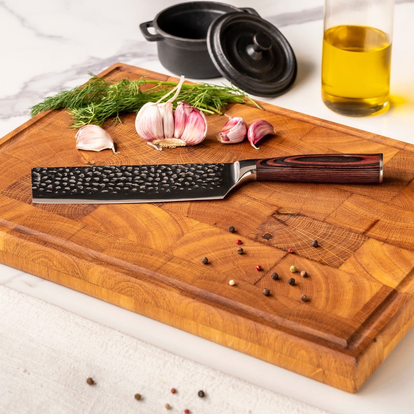 Shinrai Knives - Hammered RVS 4-delige Messenset - Koksmes + Broodmes + Nakiri + Schilmes Messenset Shinrai Knives