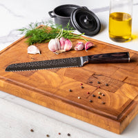 Couteaux Shinrai - Coffret de 5 couteaux en acier inoxydable martelé - Couteau de chef + Couteau à pain + Nakiri + Petit Santoku + Couteau d'office