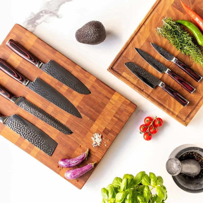 Shinrai Knives - Hammered RVS 6-delige Messenset + Messenblok Rotate Messenset met blok Shinrai Knives