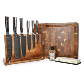 Shinrai Knives - Hammered RVS Mega Bundel - All you need Shinrai Knives - Hammered RVS Mega Bundel - All you need Messenset met blok, snijplank en slijpsteen Shinrai Knives