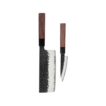 Shinrai Knives - Kurayami 2-delige Damascus Messenset - Nakiri + Schilmes Messenset Shinrai Knives