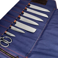 Shinrai Knives - Messenrol Hoogwaardig Canvas & Leer Donkerblauw Messenrol Shinrai Knives