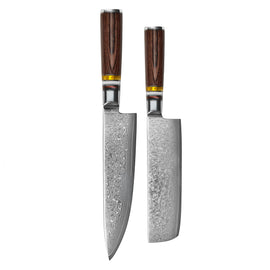 Shinrai Knives - Micarta Jewels 2-delige Damascus Messenset - Koksmes + Nakiri Shinrai Knives - Micarta Jewels 2-delige Damascus Messenset - Koksmes + Nakiri Messenset Shinrai Knives