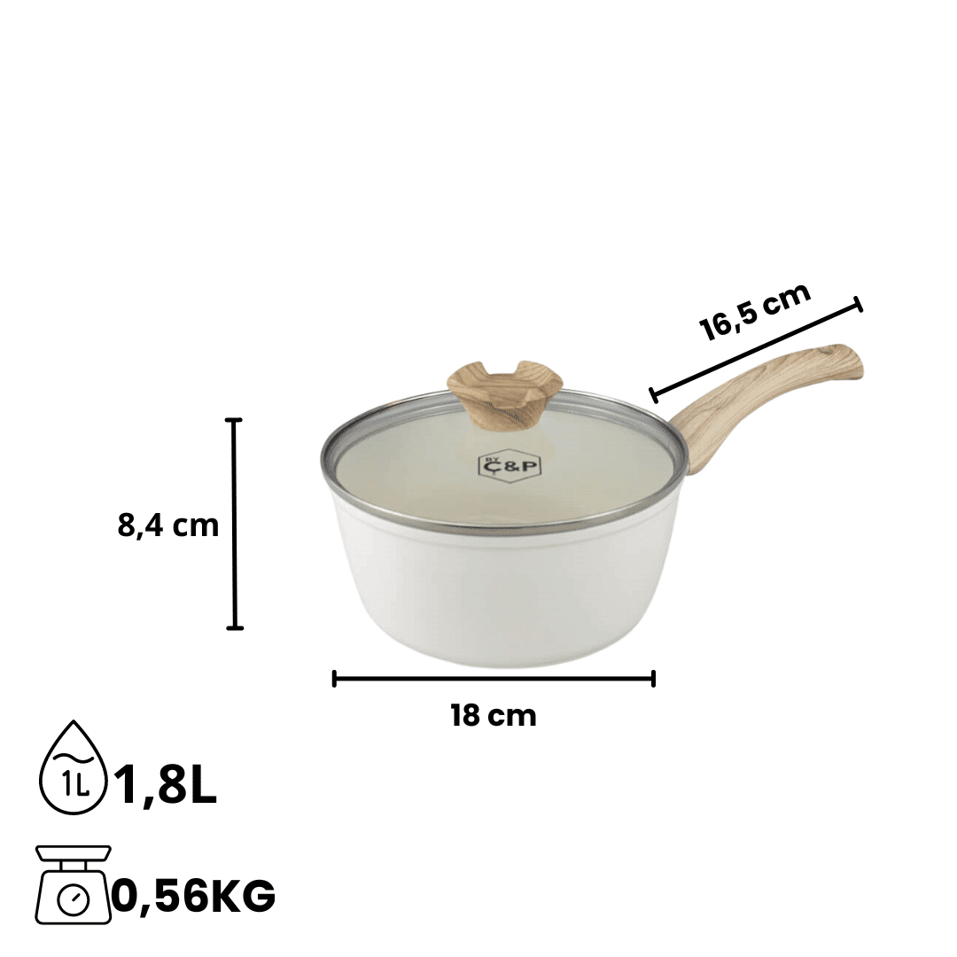 By C&P - Go Ivory Steelpan 18 cm met glazen deksel By C&P
