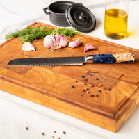 Epoxy Sapphire 6-delige Damascus Messenset + Acacia houder dubbelzijdig Shinrai Japan