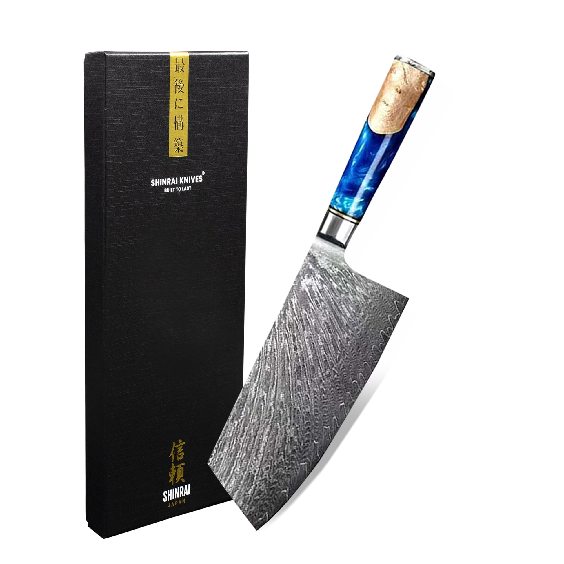 Epoxy Sapphire Damascus Nakiri 19 cm Shinrai Japan