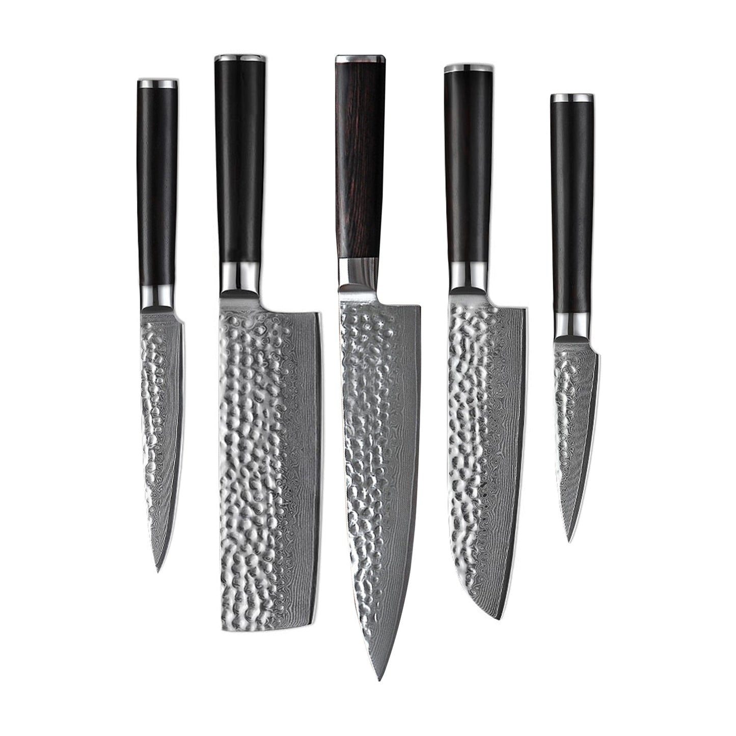 Hammered Damast BR 5-delige Damascus Messenset + Acacia houder enkelzijdig Messensets Shinrai Japan