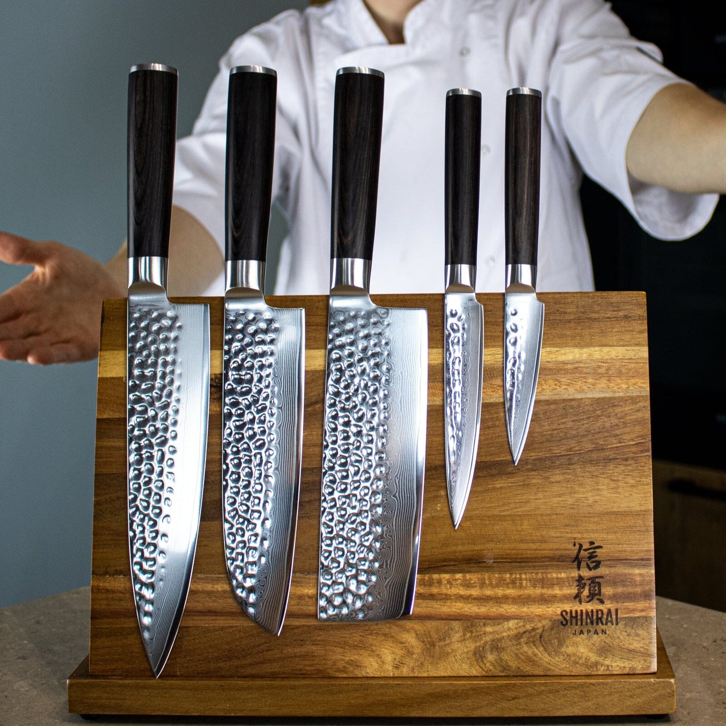 Hammered Damast BR 5-delige Damascus Messenset Messensets Shinrai Japan