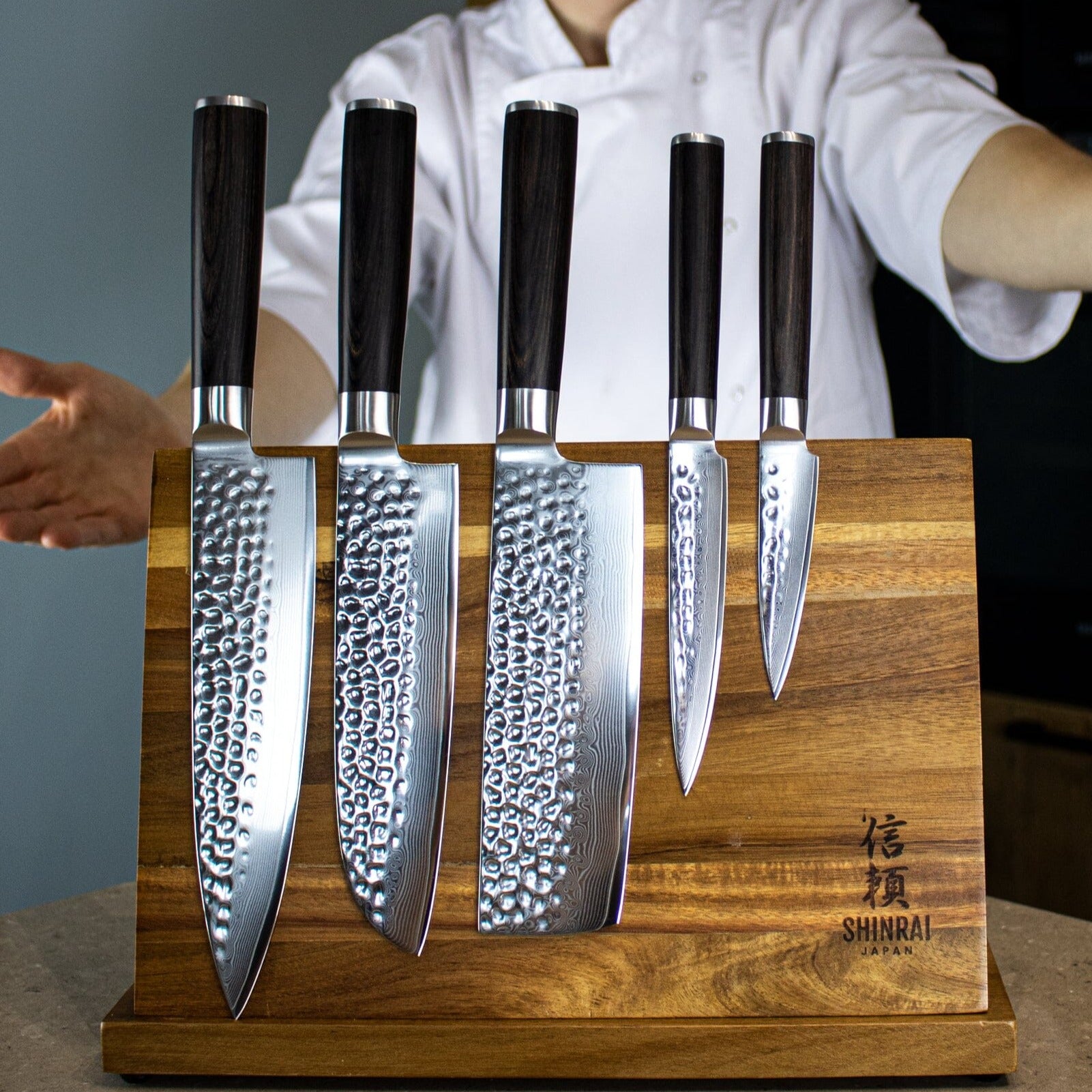 Hammered Damast BR 5-delige Damascus Messenset Messensets Shinrai Japan