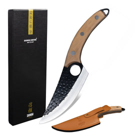 Shinrai Knives - RVS Gladiator Koksmes met holster - Bruin Hammered RVS Gladiator Series - Universeel Koksmes met holster KookGigant