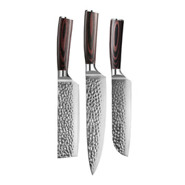 Shinrai Knives - Hammered RVS - 3-delige Messenset Hammered RVS Series - 3-delige messenset KookGigant