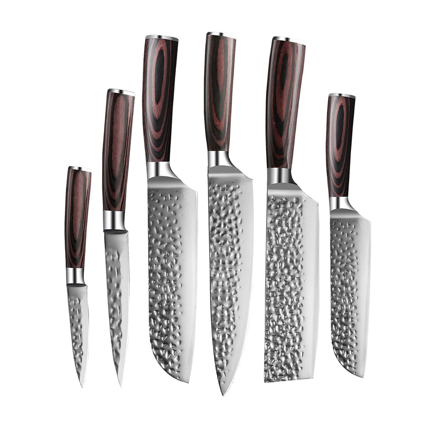 Hammered RVS Series - 6-delige messenset + Acacia Houder Style 1 Messensets Shinrai Japan
