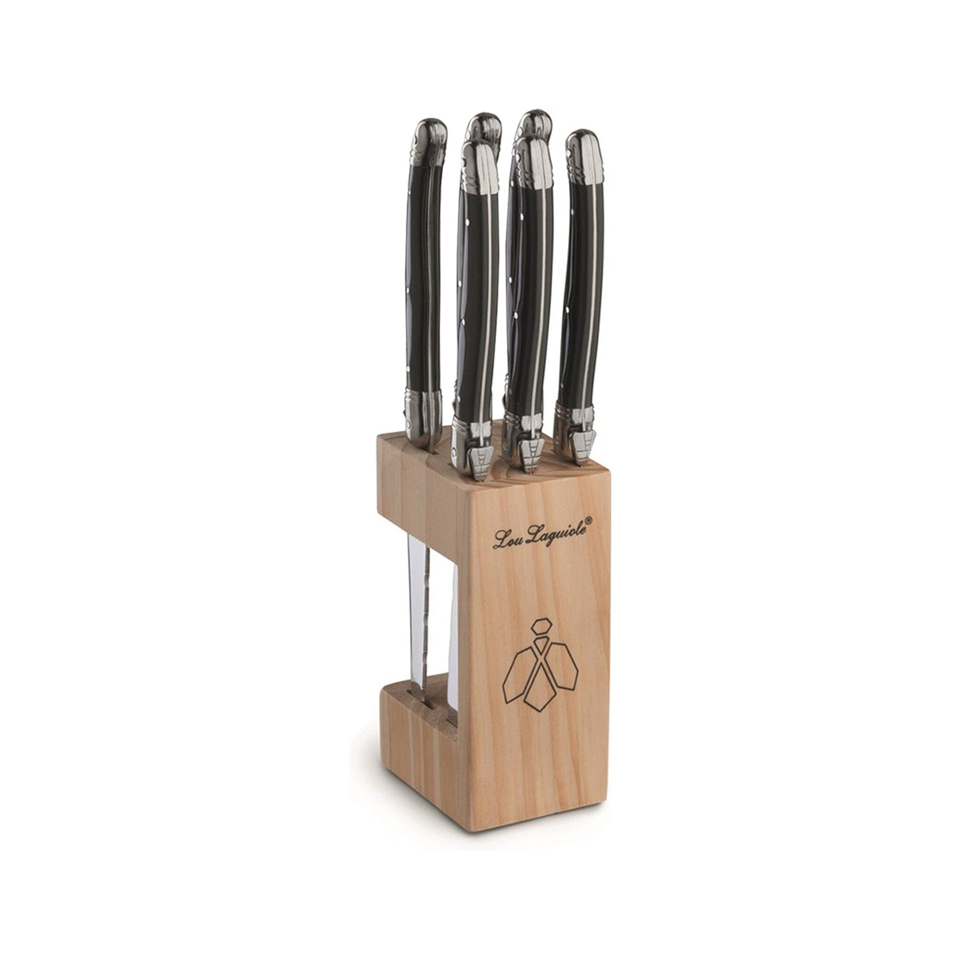 Lou Laguiole - 6-pc steak knives in wooden block - anthracite Steakmes Lou Laguiole