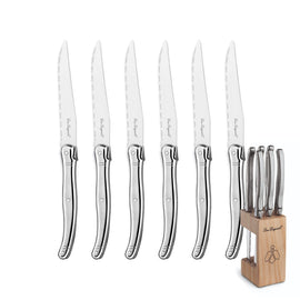 Lou Laguiole - Tradition 6 Steakmessen + Messenblok - Inox Lou Laguiole - 6-pc steak knives in wooden block - inox Steakmes Lou Laguiole