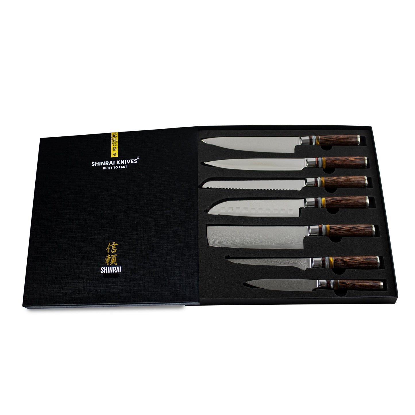 Micarta Jewels 7-delige Damascus Messenset Messensets Shinrai Japan