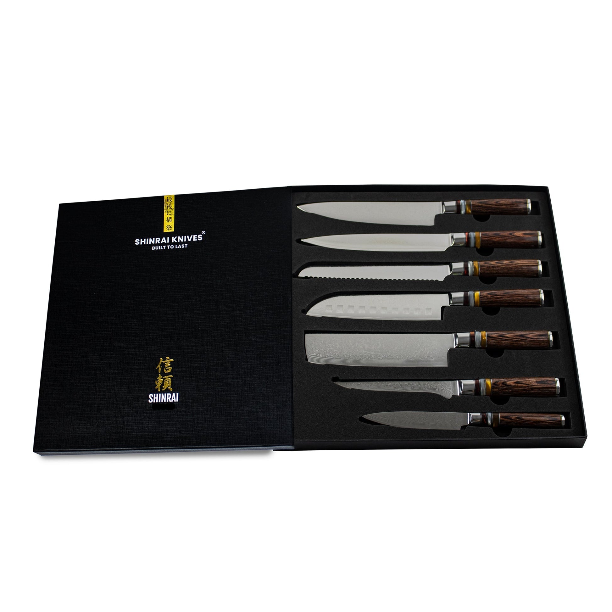 Micarta Jewels 7-delige Damascus Messenset Messensets Shinrai Japan
