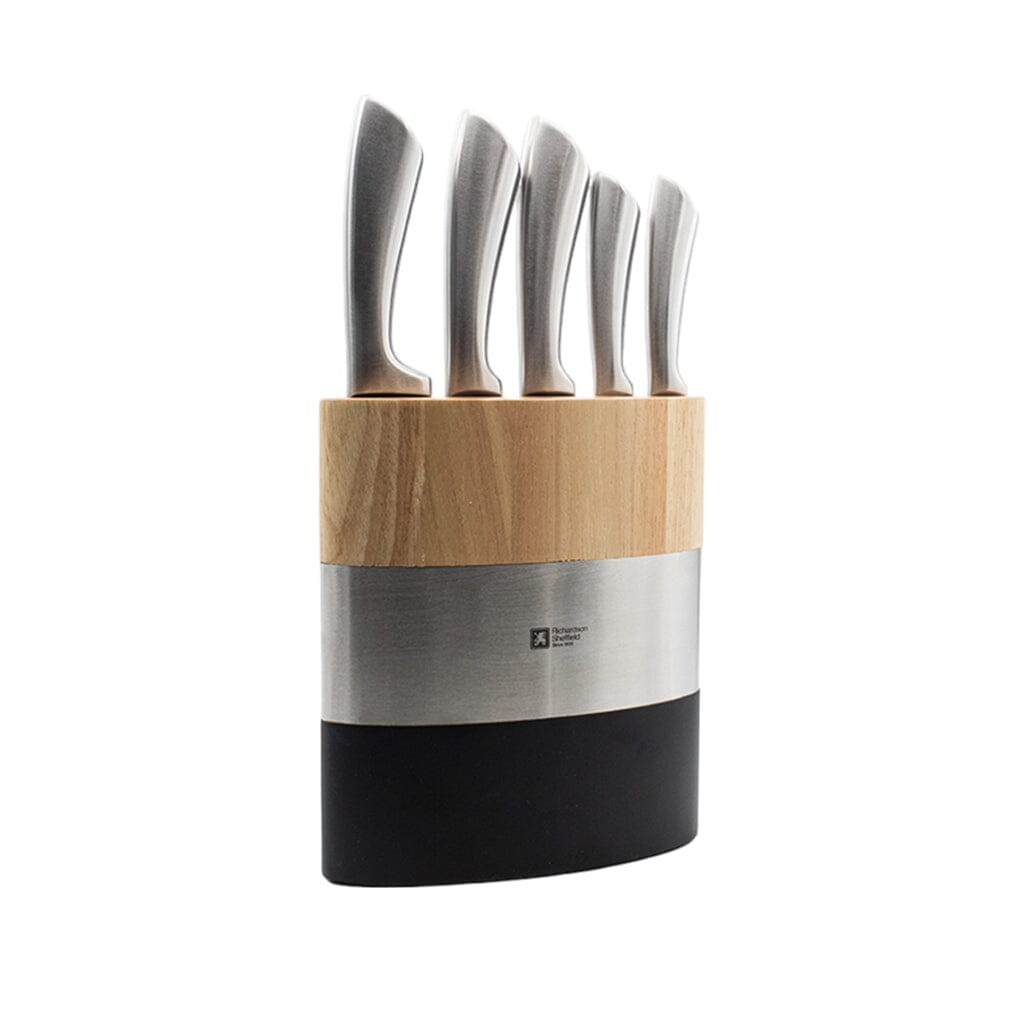 Richardson Sheffield - Fusion 5-delige Messenset met Messenblok - Naturel Hout & Zwart Messenset met blok Richardson Sheffield