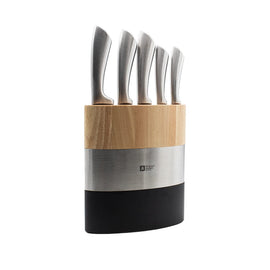 Richardson Sheffield - Fusion 5-delige Messenset met Messenblok - Naturel Hout & Zwart Richardson Sheffield - Fusion 5-delige Messenset met Messenblok - Naturel Hout & Zwart Messenset met blok Richardson Sheffield