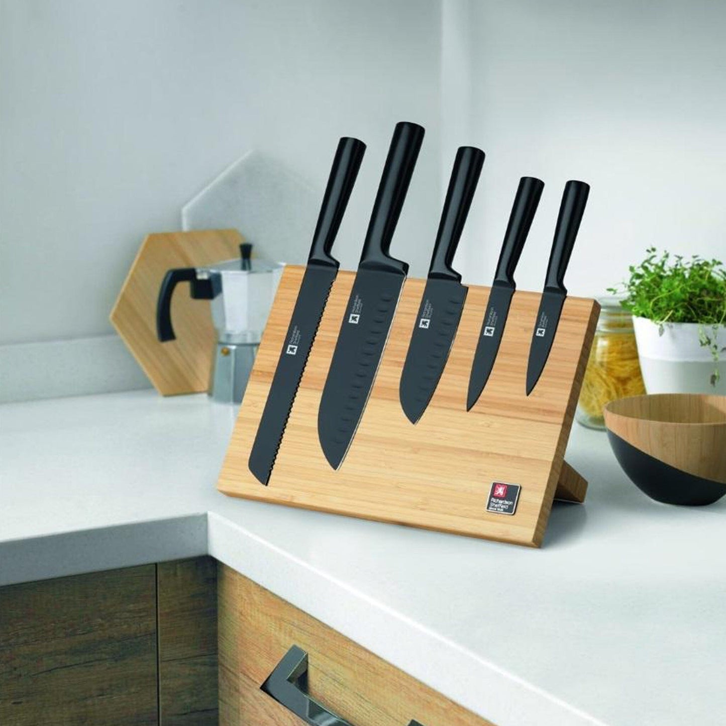 Richardson Sheffield - NOX 5 pc magnetic knife block - bamboo Messenset met blok Richardson Sheffield