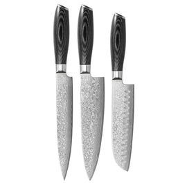 Shinrai Japan - Ensemble de couteaux 3 pièces en bois Damask Pakka