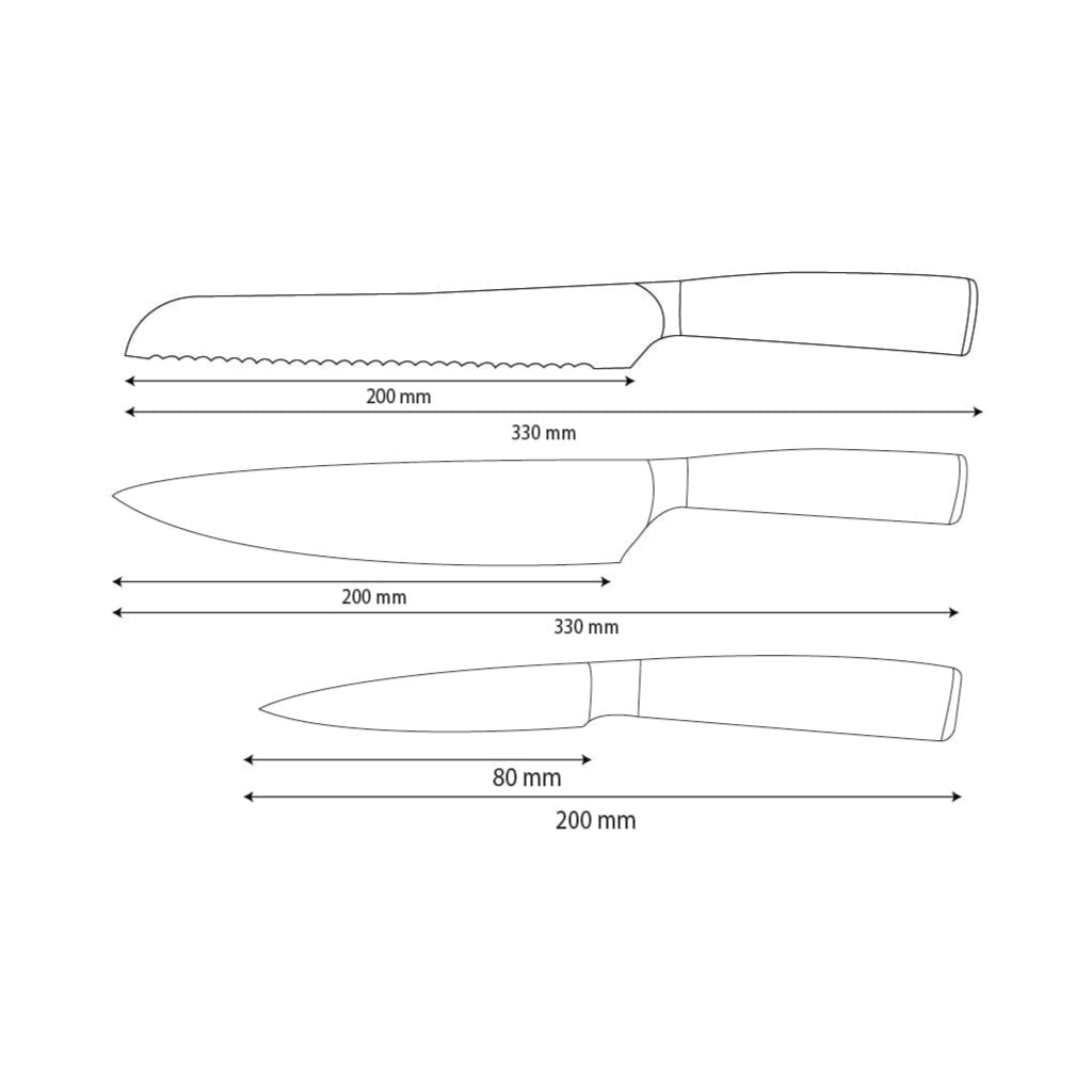 Shinrai Knives - Hammered RVS 3-delige Messenset - Koksmes + Broodmes + Schilmes