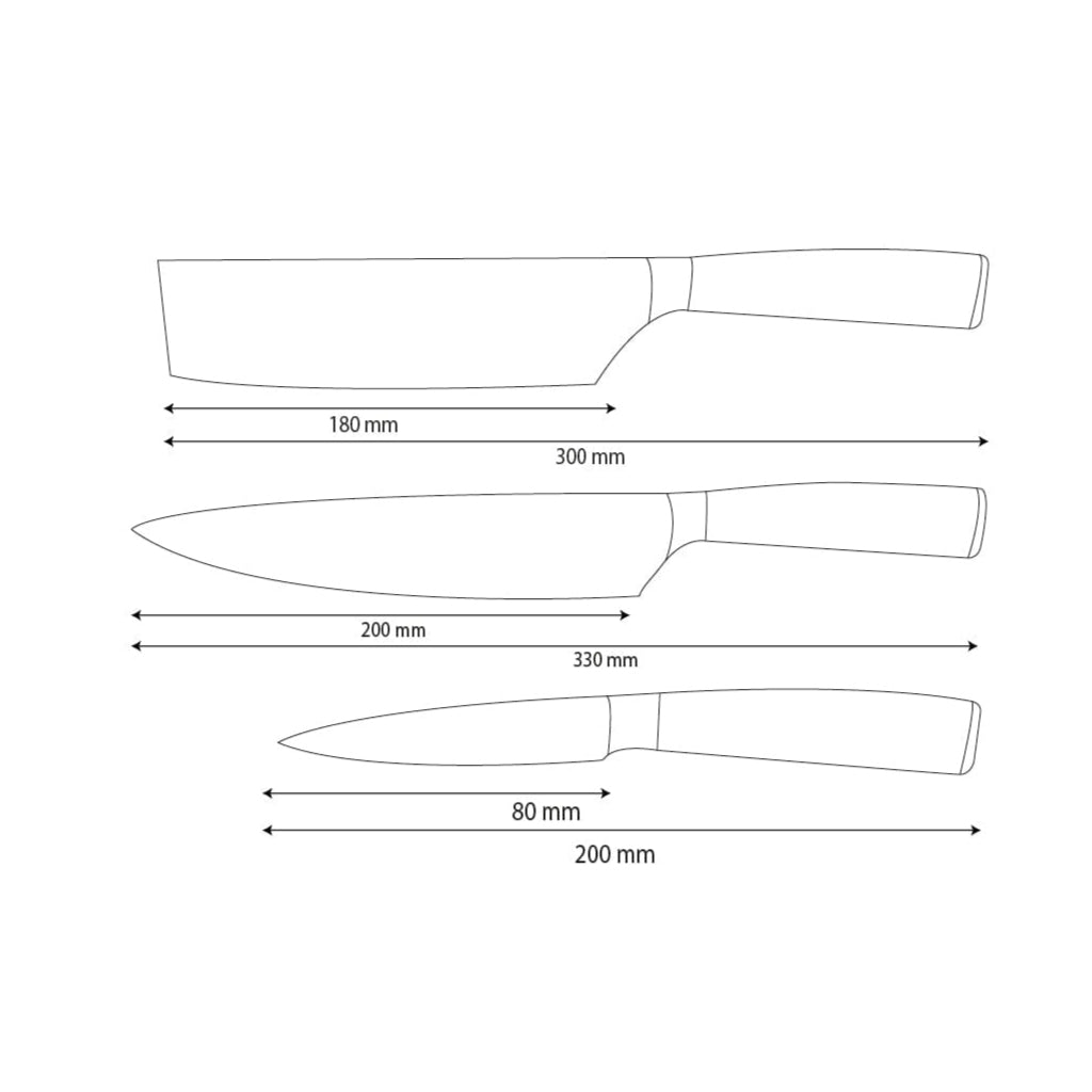 Shinrai Knives - Hammered RVS 3-delige Messenset - Koksmes + Nakiri + Schilmes