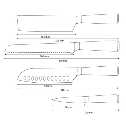 Shinrai Knives - Damascus Print 4-delige Messenset - Santoku + Broodmes + Nakiri + Schilmes