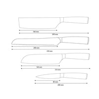 Shinrai Knives - Hammered RVS 4-delige Messenset - Santoku + Broodmes + Nakiri + Schilmes