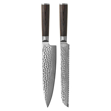 Shinrai Knives - Hammered Damast BR 2-delige Messenset - Koksmes + Broodmes