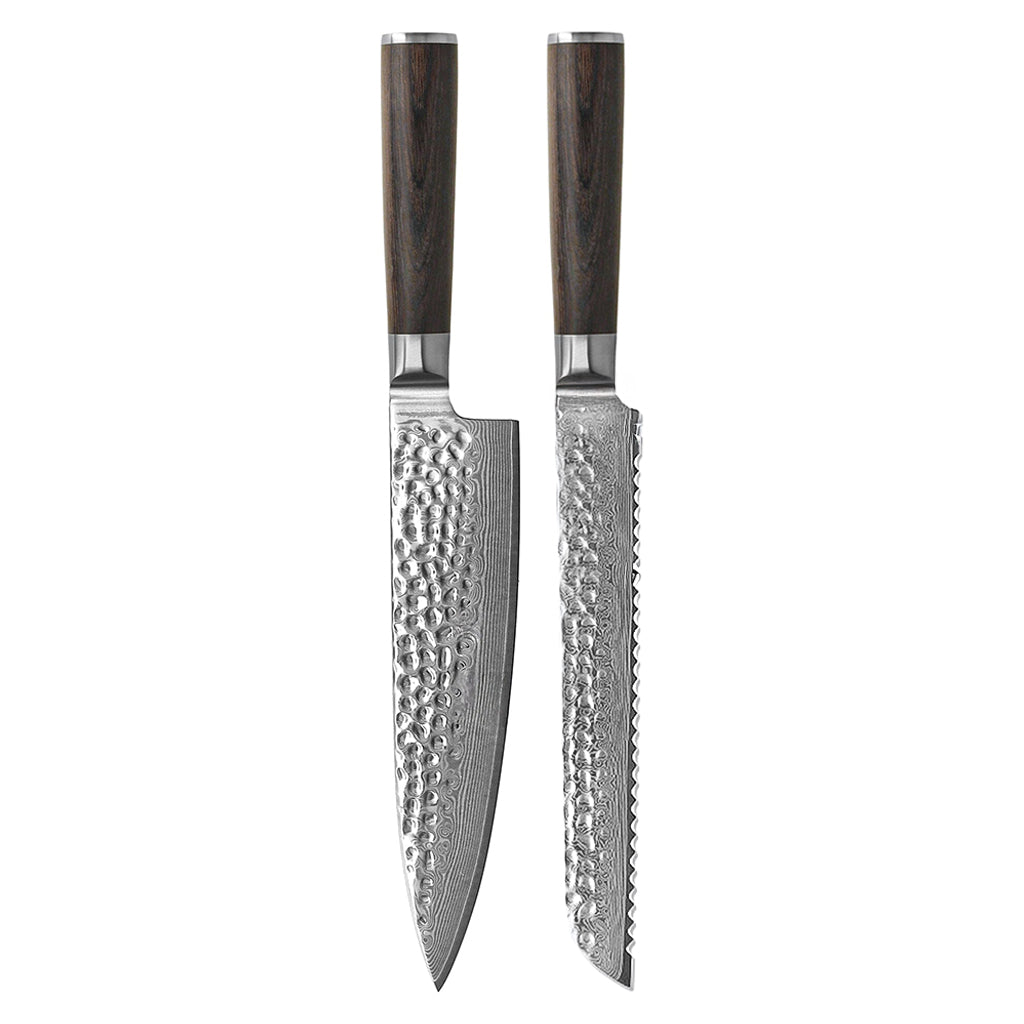 Shinrai Knives - Hammered Damast BR 2-delige Messenset - Koksmes + Broodmes