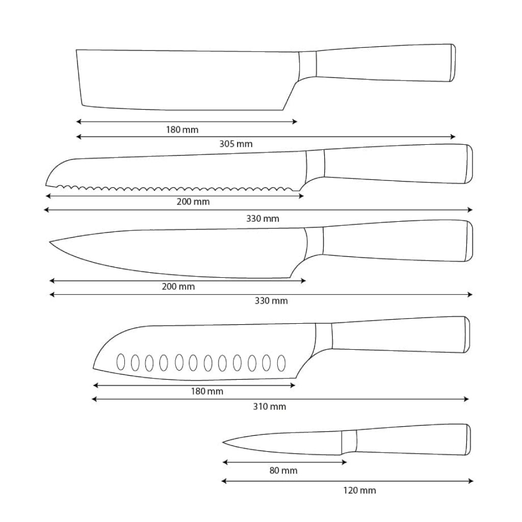 Couteaux Shinrai - Ensemble de couteaux 5 pièces imprimé Damas - Couteau de chef + Couteau à pain + Nakiri + Santoku + Couteau d'office