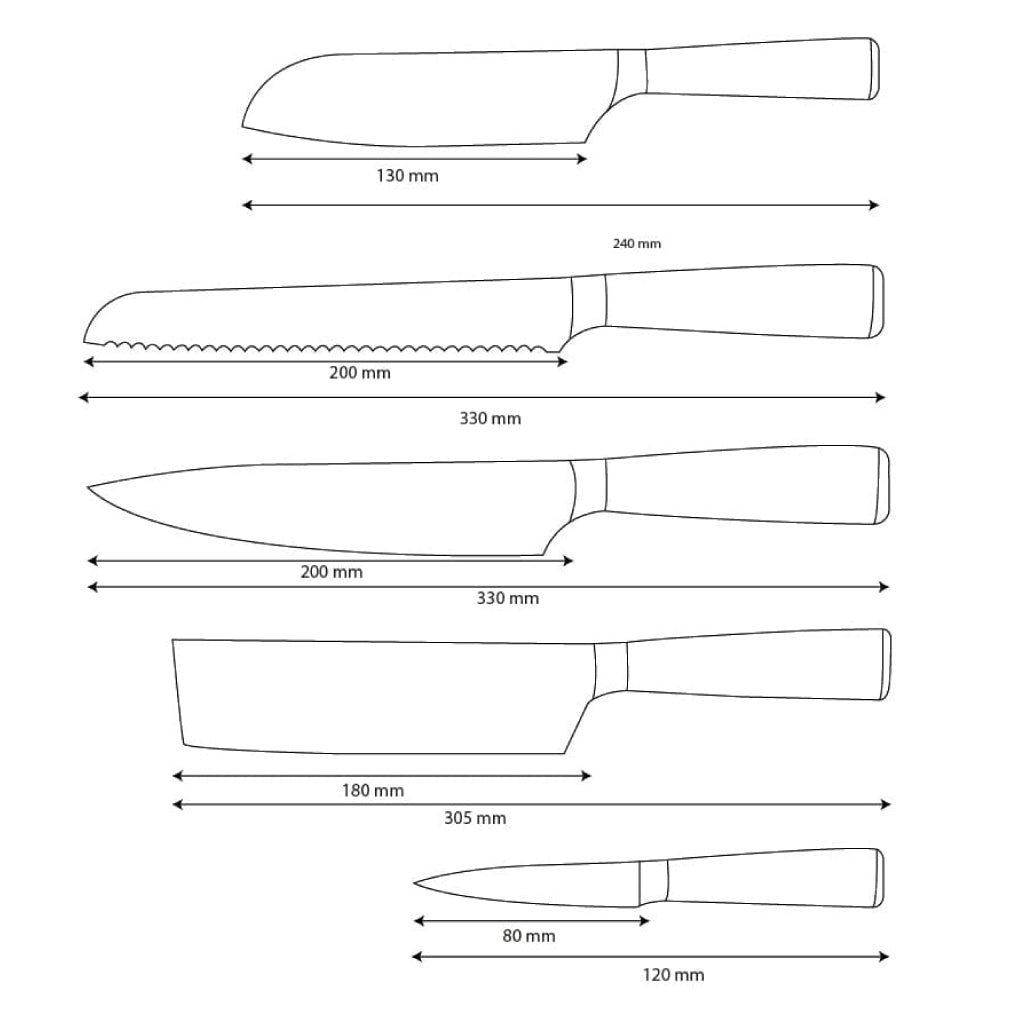 Shinrai Knives - Damascus Print 5-delige Messenset - Koksmes + Broodmes + Nakiri + Kleine Santoku + Schilmes