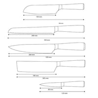 Shinrai Knives - Damascus Print 5-delige Messenset - Koksmes + Broodmes + Nakiri + Kleine Santoku + Schilmes