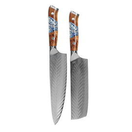 Shinrai Knives - Ensemble de 2 couteaux Damas Eclipse - Couteau de chef + Nakiri
