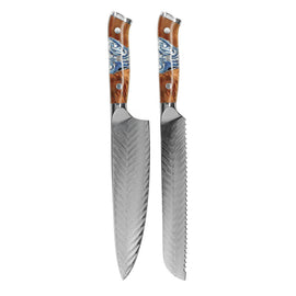 Shinrai Knives - Ensemble de 2 couteaux Damas Eclipse - Couteau de chef + Couteau à pain