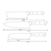 Couteaux Shinrai - Ensemble de couteaux Damas 3 pièces Eclipse - Couteau de chef + Nakiri + Santoku