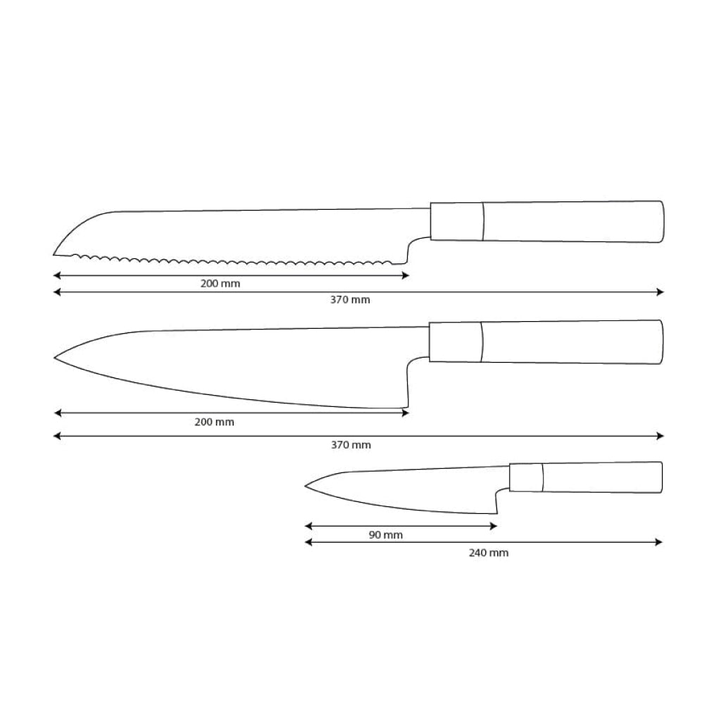 Shinrai Knives - Takumi Kaza 3-delige Damascus Messenset - Koksmes + Broodmes + Schilmes