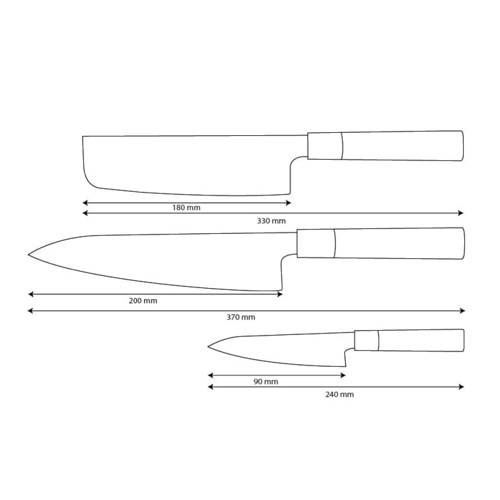 Couteaux Shinrai - Ensemble de couteaux Damas 3 pièces Takumi Kaza - Couteau de chef + Nakiri + Couteau d'office