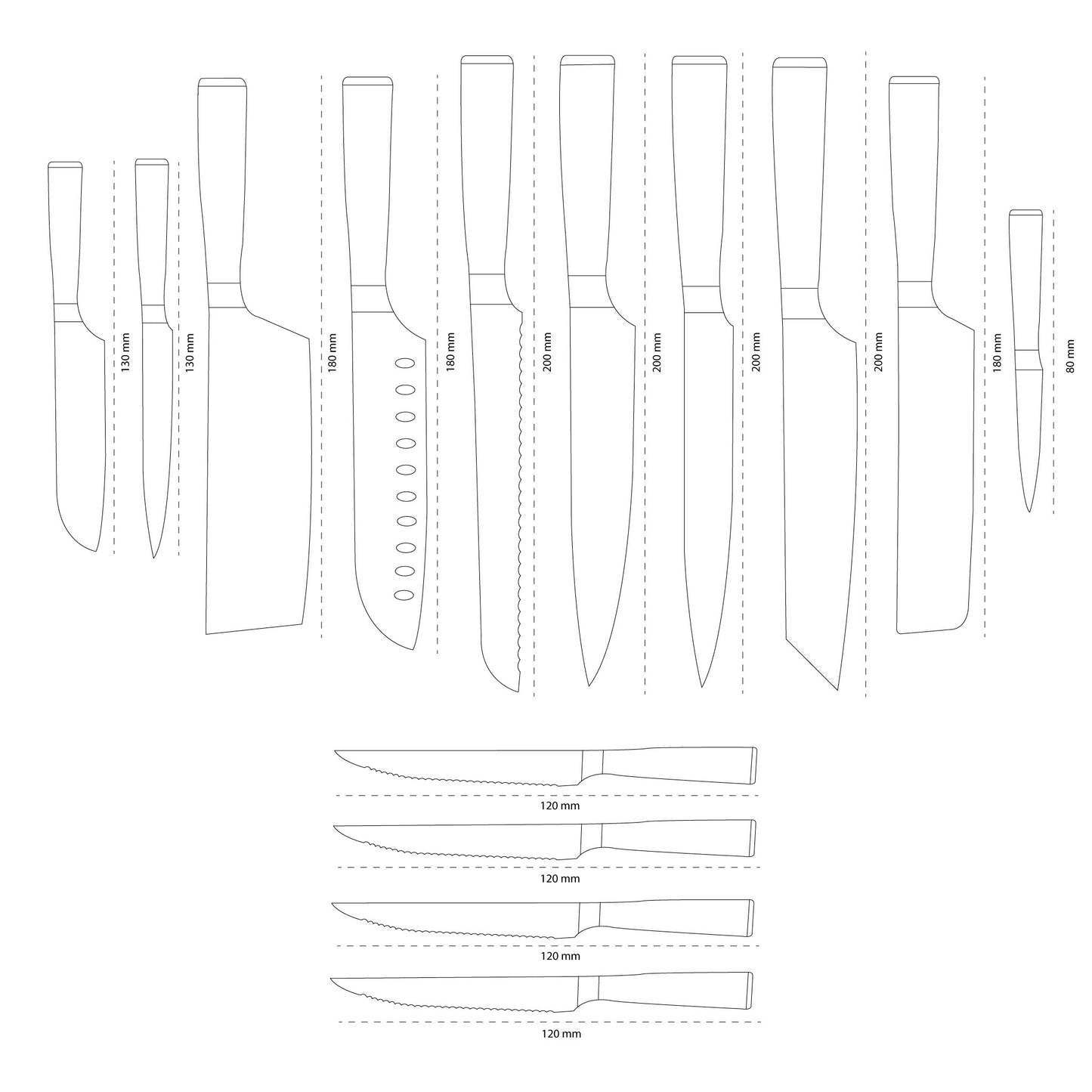 Shinrai Knives - Damascus Print 14-delige Messenset - Master collection XXL set