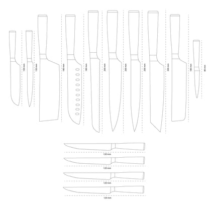 Shinrai Knives - Damascus Print 14-delige Messenset - Master collection XXL set
