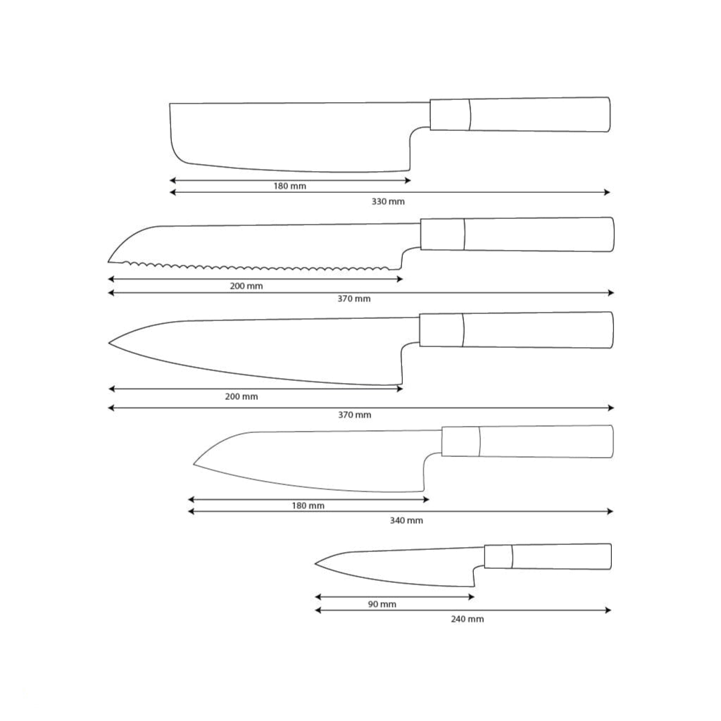 Couteaux Shinrai - Ensemble de couteaux Damas 5 pièces Takumi Kaza - Couteau de chef + Couteau à pain + Nakiri + Santoku + Couteau d'office