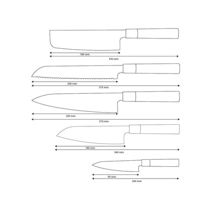 Couteaux Shinrai - Ensemble de couteaux Damas 5 pièces Takumi Kaza - Couteau de chef + Couteau à pain + Nakiri + Santoku + Couteau d'office