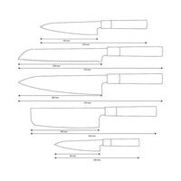 Couteaux Shinrai - Ensemble de couteaux damas Takumi Kaza 5 pièces - Couteau de chef + Couteau à pain + Couteau Nakiri + Couteau de bureau + Couteau d'office