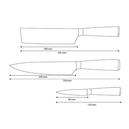 Shinrai Knives - Damascus Print 3-delige Messenset - Koksmes + Nakiri + Schilmes