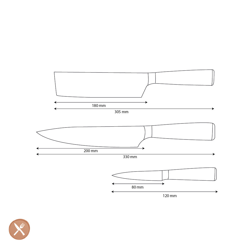 Shinrai Knives - Damascus Print Epoxy Onyx 3-delige Messenset - Koksmes + Nakiri + Schilmes