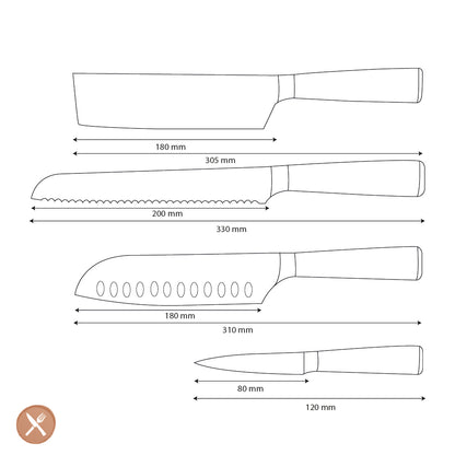 Shinrai Knives - Damascus Print Epoxy Onyx 4-delige Messenset - Santoku + Broodmes + Nakiri + Schilmes
