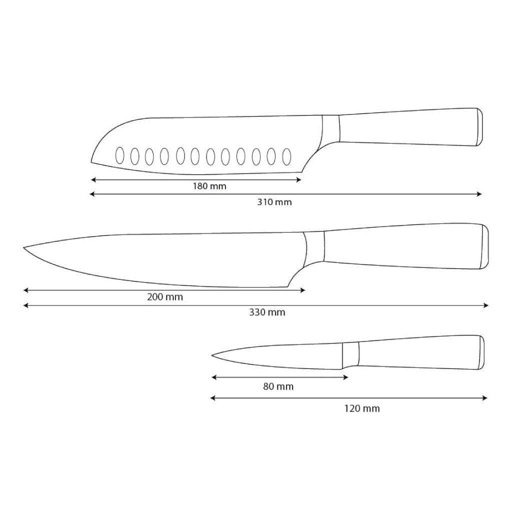 Shinrai Knives - Damascus Print 3-delige Messenset - Koksmes + Santoku + Schilmes