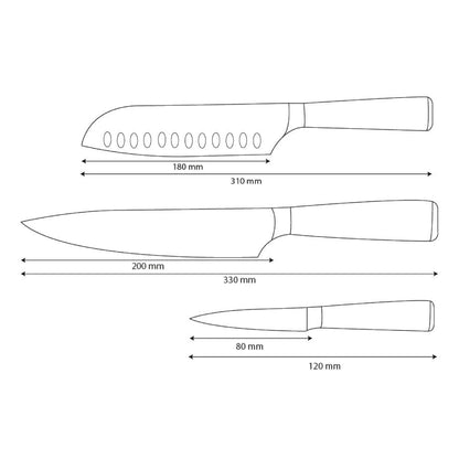 Shinrai Knives - Damascus Print 3-delige Messenset - Koksmes + Santoku + Schilmes