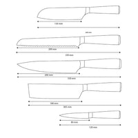 Shinrai Knives - Damascus Print Epoxy Onyx 5-delige Messenset - Koksmes + Broodmes + Nakiri + Kleine Santoku + Schilmes