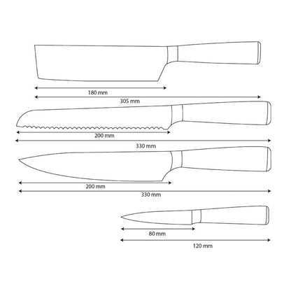 Shinrai Knives - Damascus Print 4-delige Messenset - Koksmes + Broodmes + Nakiri + Schilmes